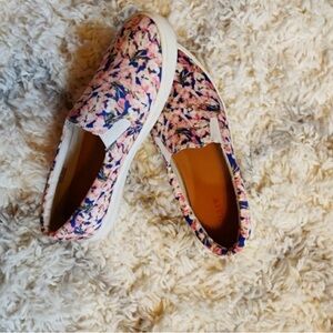 J. Crew Pink and Blue Floral Slip-On Shoes